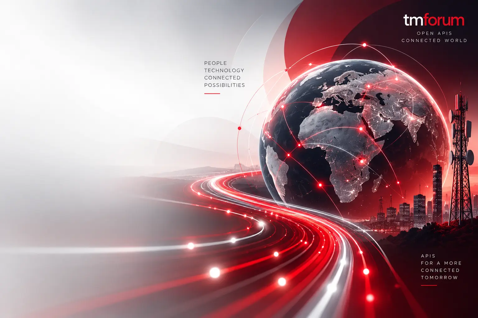 Globe with TM Forum open API connections spanning the world